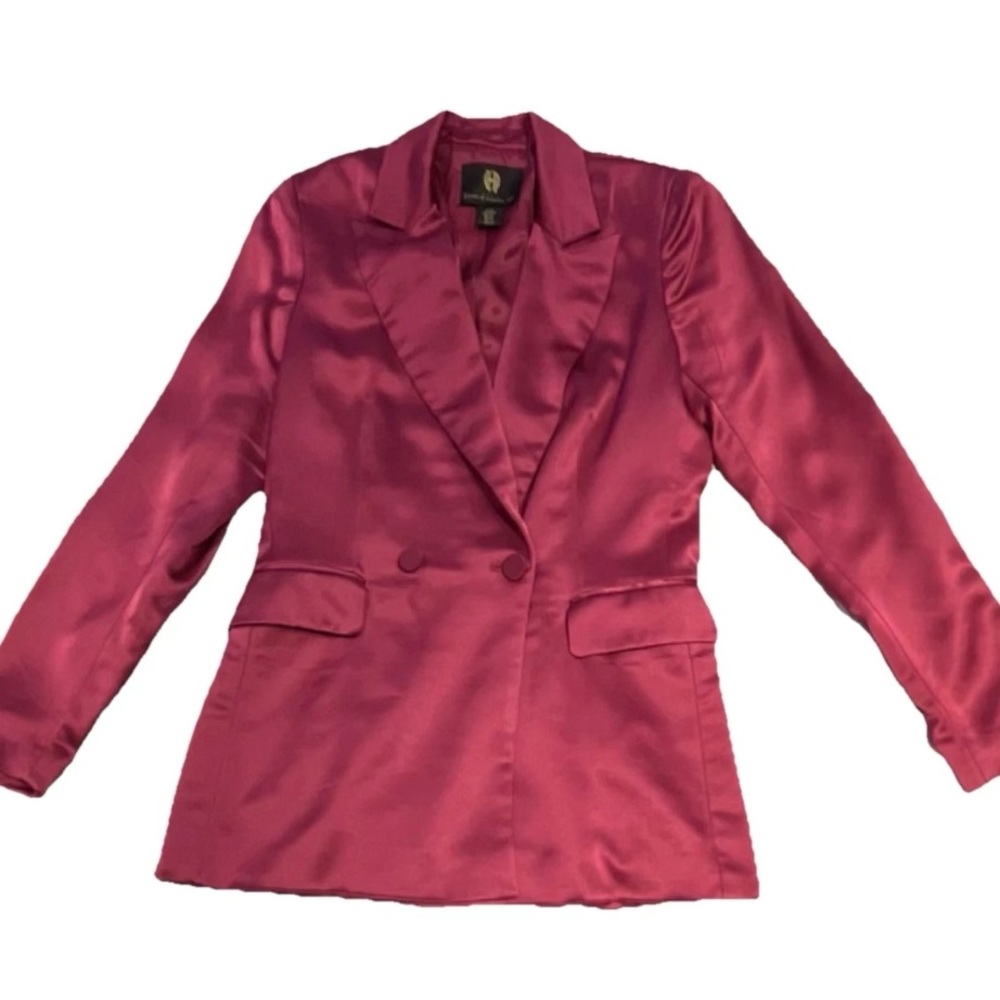 House of Harlow 1960 Satin Blazer in Rich Burgundy